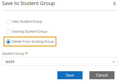 Shows the option Delete Existing from Group. 