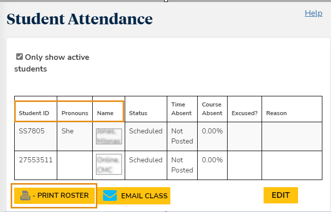 Shows the configuration of to display the student's preferred, and the student ID on a Class Roster (Daily or Weekly).