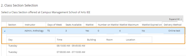 Shows the new grid for class registration. 