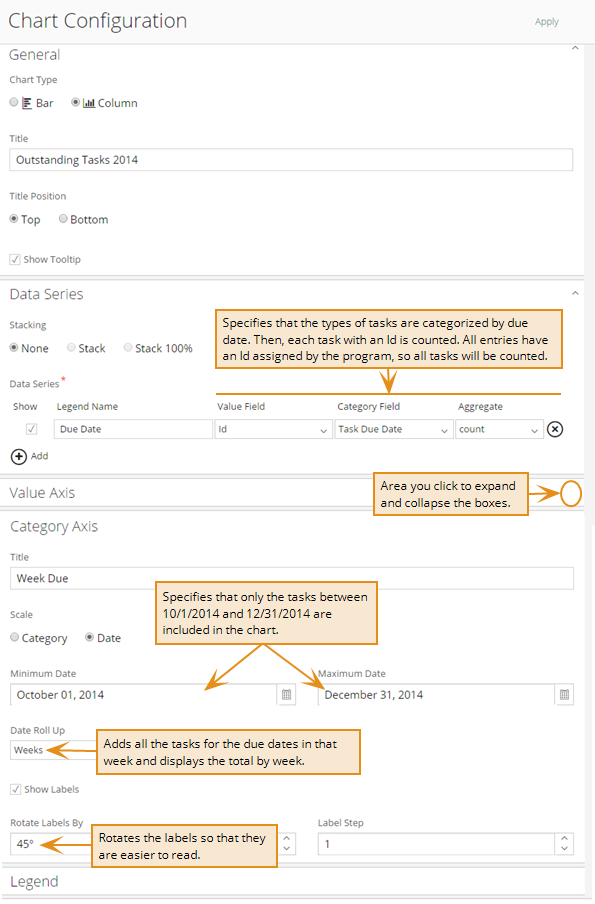 Example of the Chart Configuration options for a chart. 