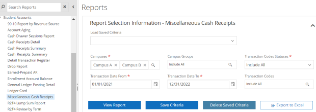 Miscellaneous cash receipt