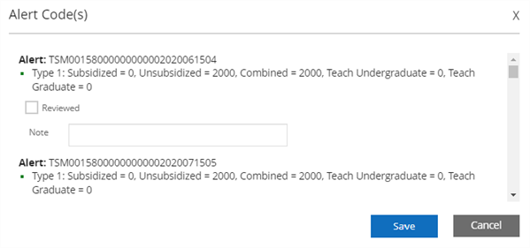 Shows the dialog for alert codes. 