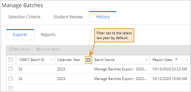 Calendar Year Filter