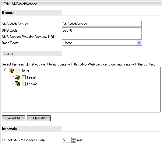 Editing SMS Web Service Details