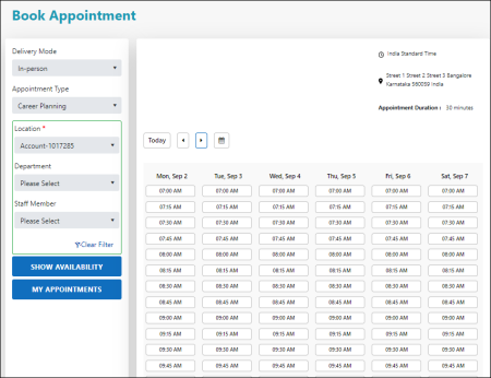 The new Book Appointment page on the portal