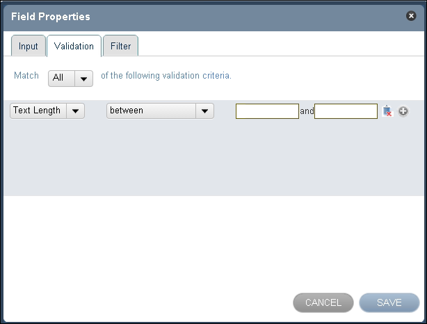 Field Properties: Validation Tab