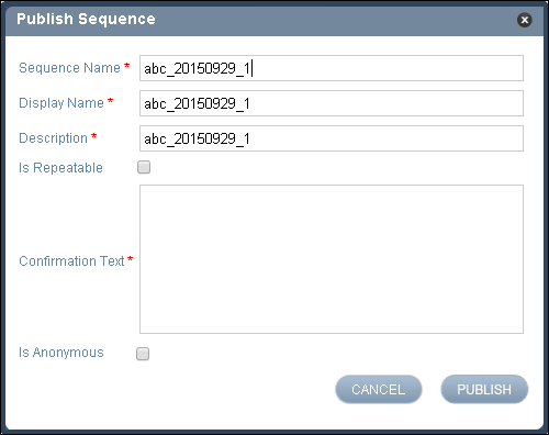 Publish Sequence dialog box: Enables you to publish a sequence.