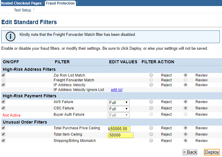 Fraud Filter set