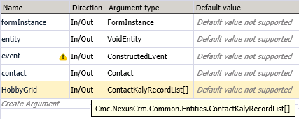 Workflow arguments - One-to-Many grid