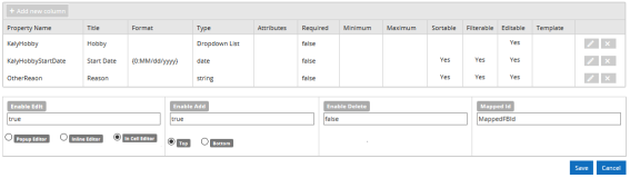 Column specifications