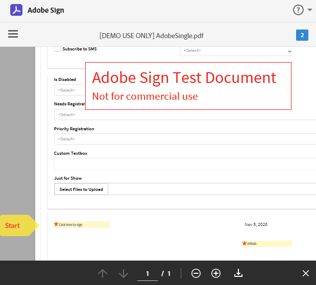 Adobe Sign New tab