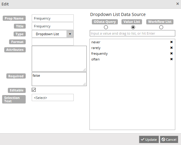 Column Specifications - Dropdown