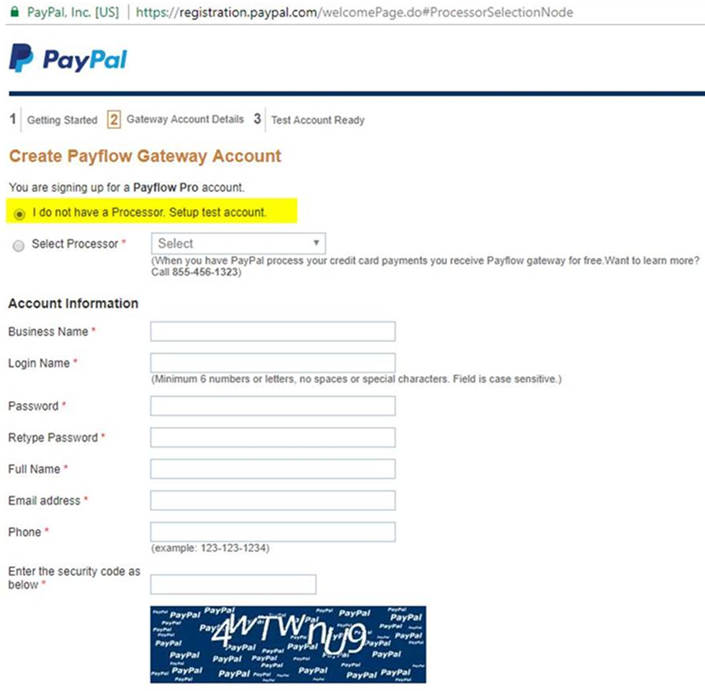 Create Payflow Pro Account