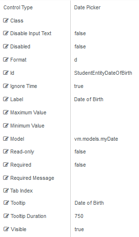 Date Picker properties