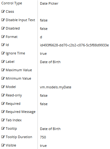 Date Picker properties