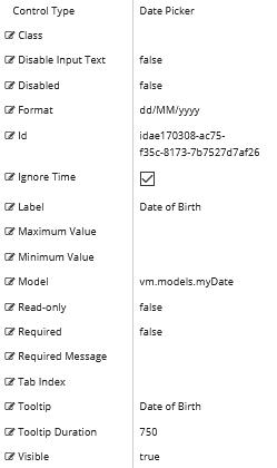 Date Picker properties