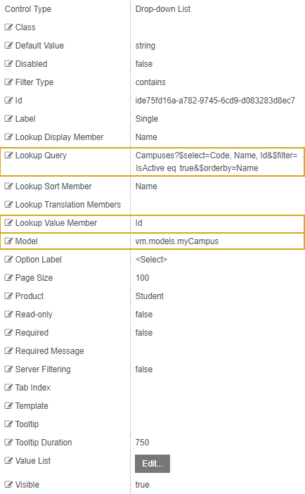 Drop-Down List properties