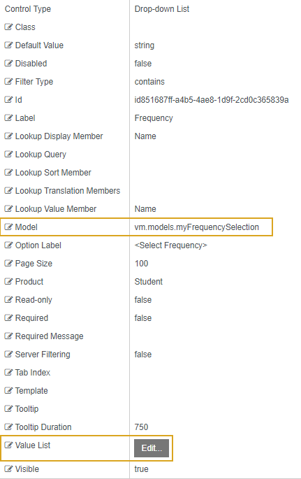 Drop-Down List properties