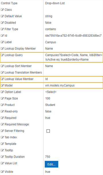 Drop-Down List properties