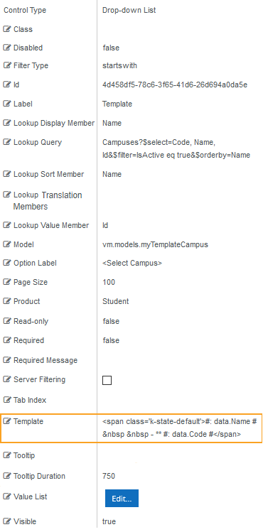 Drop-Down List properties