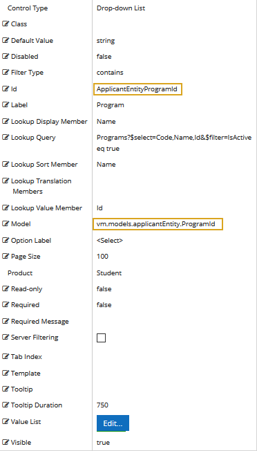 Drop-Down List properties