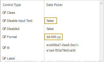 Date Picker properties