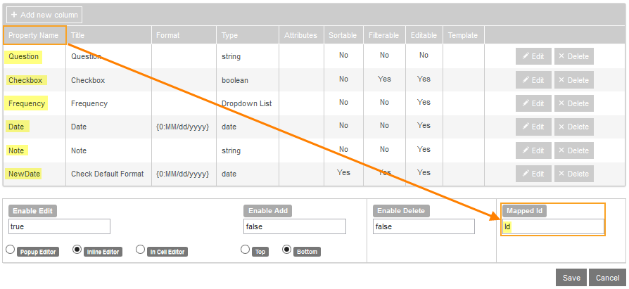 Property Name and Mapped Id