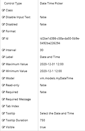 Date Time Picker properties