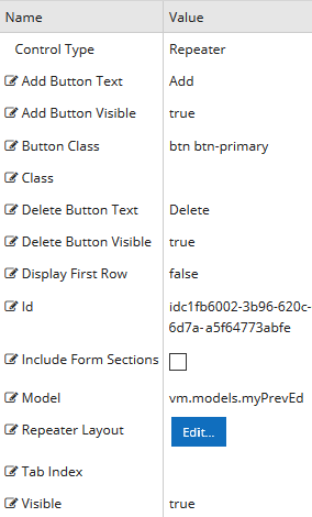 Properties for Repeater