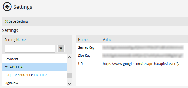 reCAPTCHA Settings
