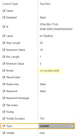 Textbox properties (Type=Number)