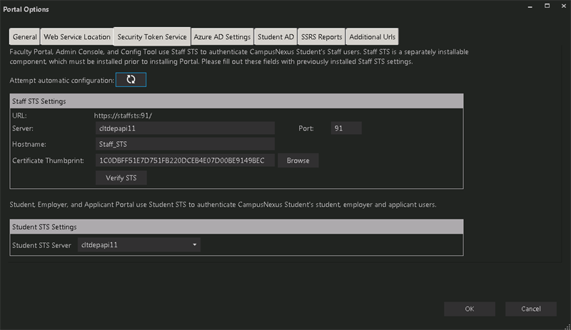 Portal STS Options