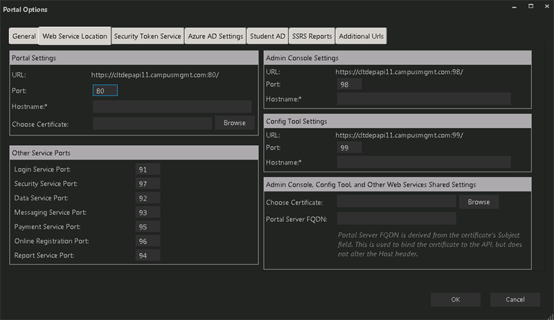 Portal Web Service Location Options