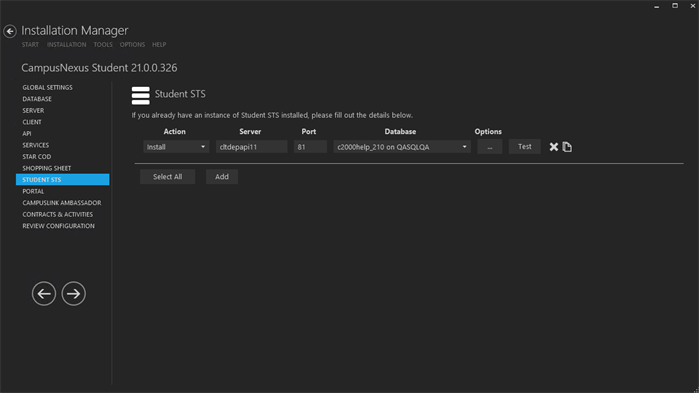 Student STS Options Settings