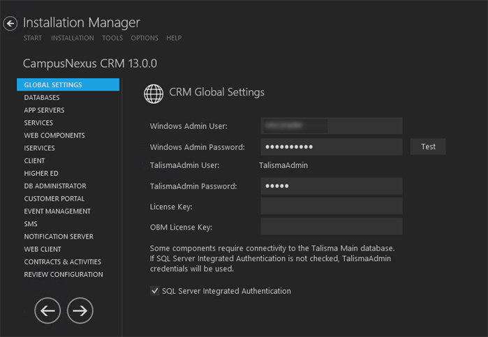 CRM Global Settings Screen