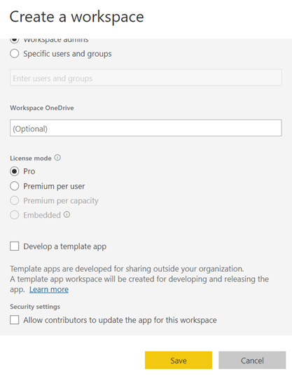 Workspace properties continued