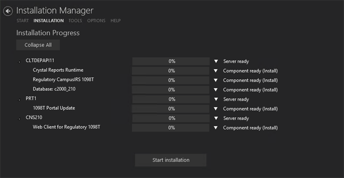 Installation Progress screen