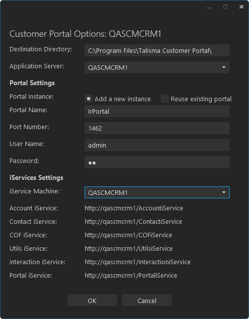 Customer Portal Options Form