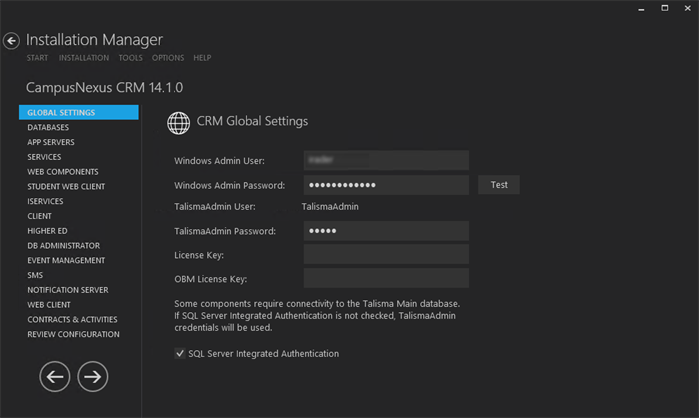 CRM Global Settings Screen