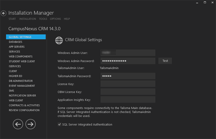 CRM Global Settings Screen