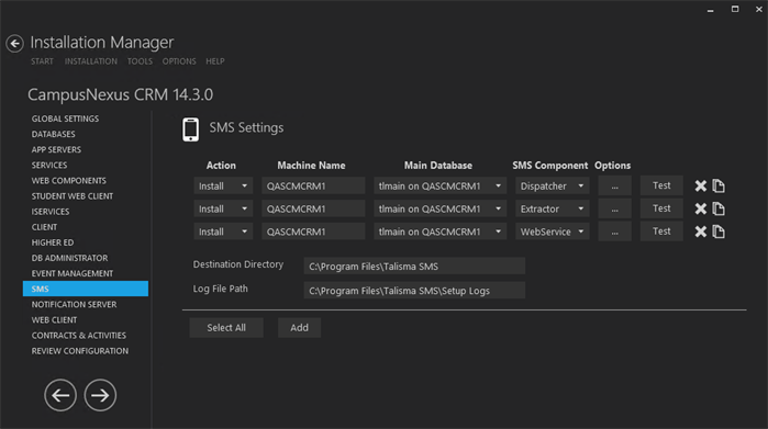 SMS Settings Screen