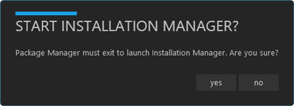 Package Manager message: Start Installation Manager