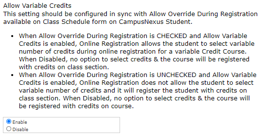 Allow Variable Credits configuration