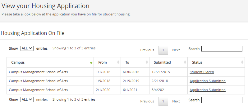 Housing Application - On File