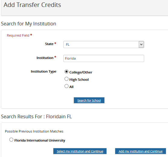 Add Transfer Credits