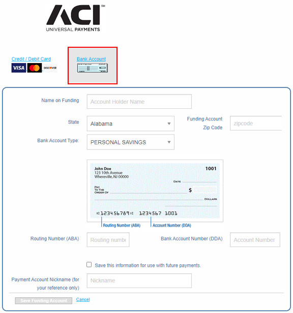 ACI Bank Account form