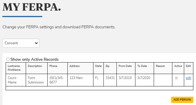 FERPA Consent form