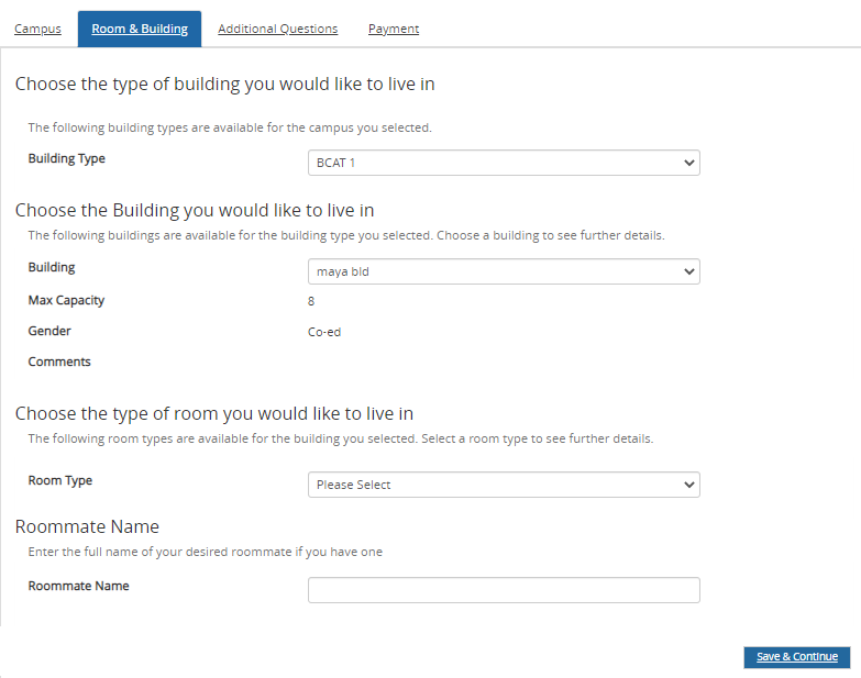 Housing Application - Room & Building 