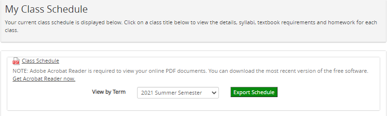 Student Class Schedule