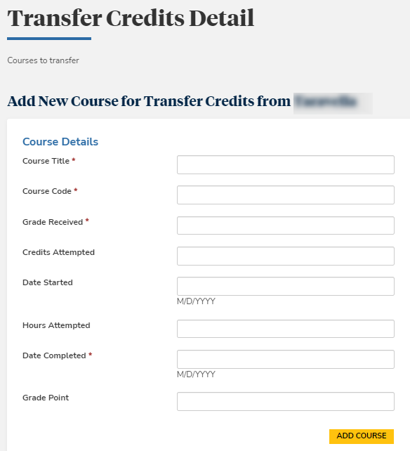 Add Course Details for Transfer Credits